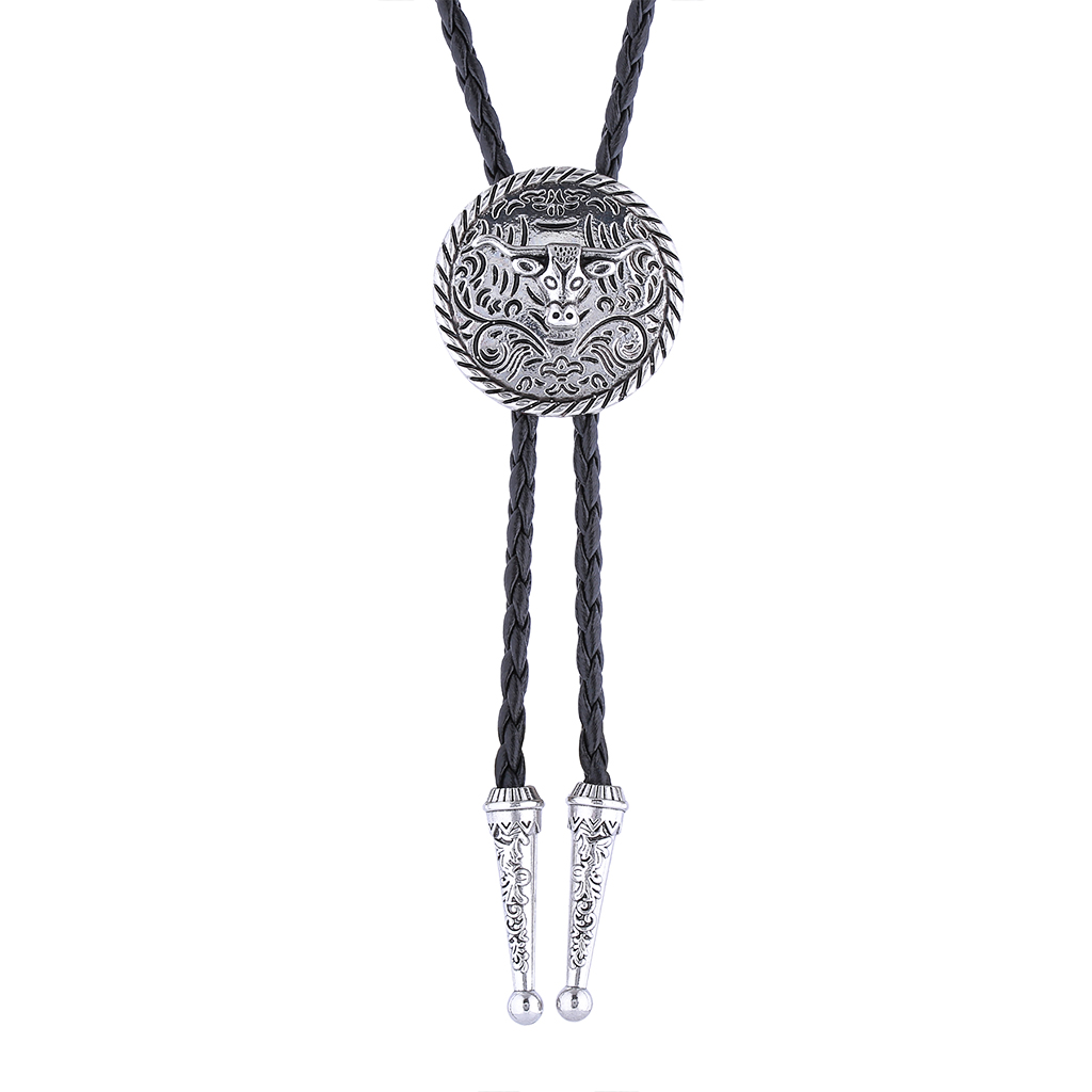GelConnie Silver Bolo Tie Long Horn Bolo Tie for Men Western Ties Cowboy Necklace Leather Bolo Tie for Women Cowgirl Necktie