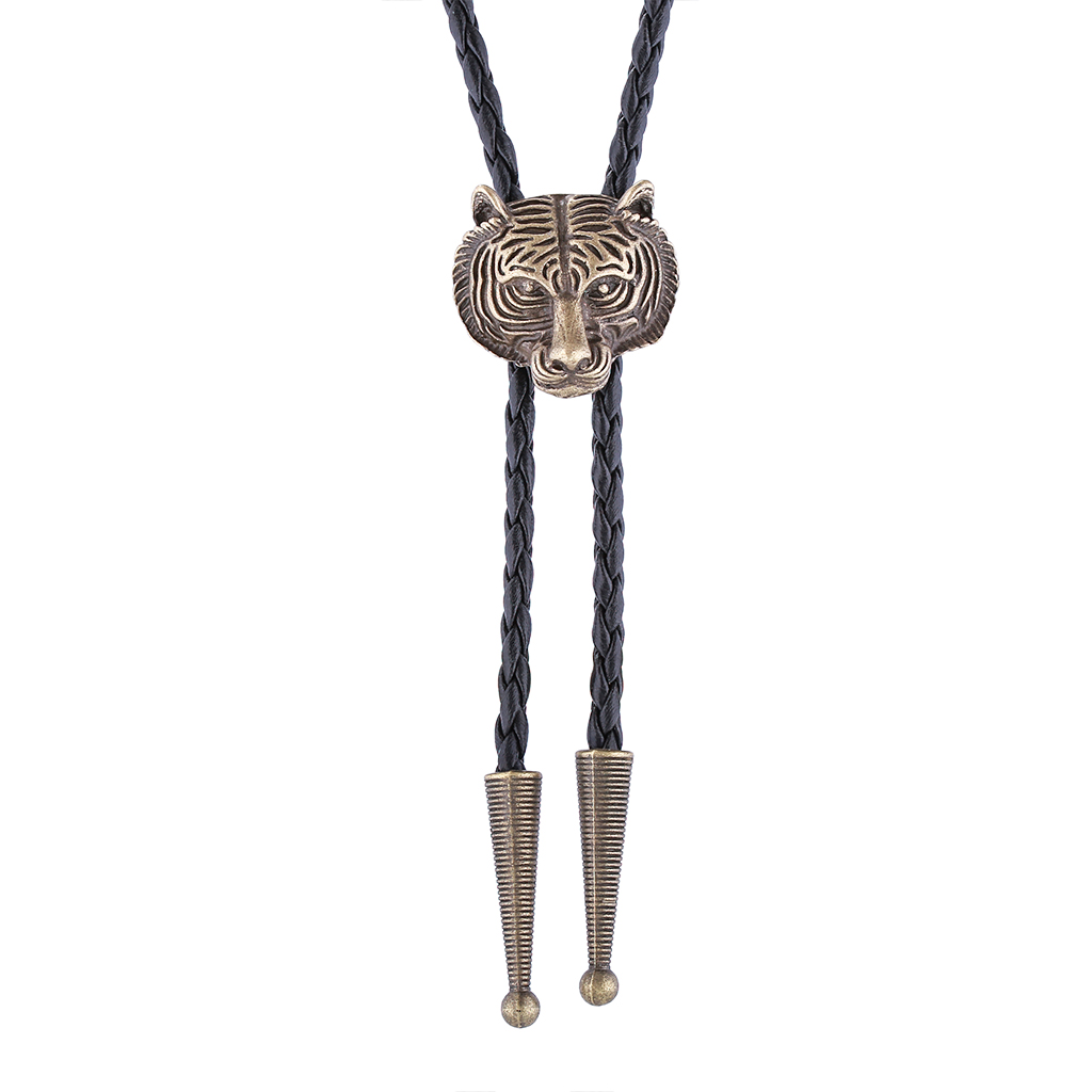 GelConnie Vintage Bolo Tie Country Tiger Bolo Ties Black Leather Bolo Necktie Necklace Western Accessories Handmade