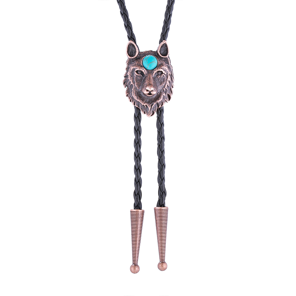 GelConnie Cowboy Ties for Men Bronze Wolf Bolo Tie Native American Leather Bolo Tie String Cowgirl Necklace