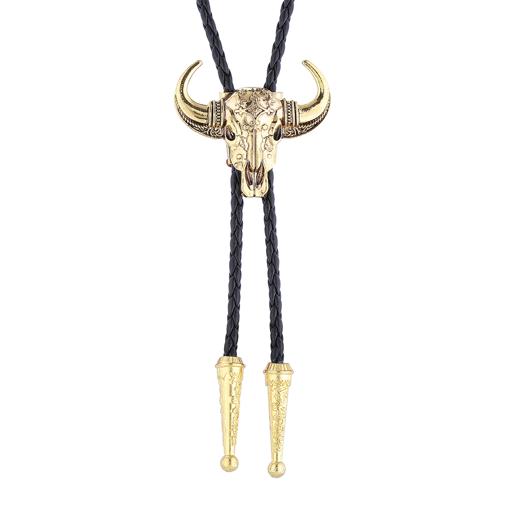 GelConnie Native American Bolo Tie Rodeo Cowboy Leather Necktie Western Bolo Ties for Men Women Longhorn Bull Bolo Tie Texas Style
