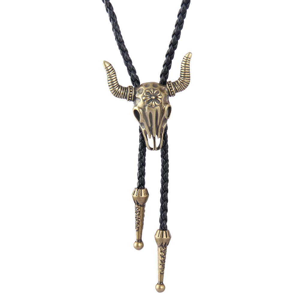 GelConnie Skull Bolo Tie Cowboy Necktie Wedding Tie American Western Tie Leather Necktie Mens Bolo Ties Western Necklace for Men, Women