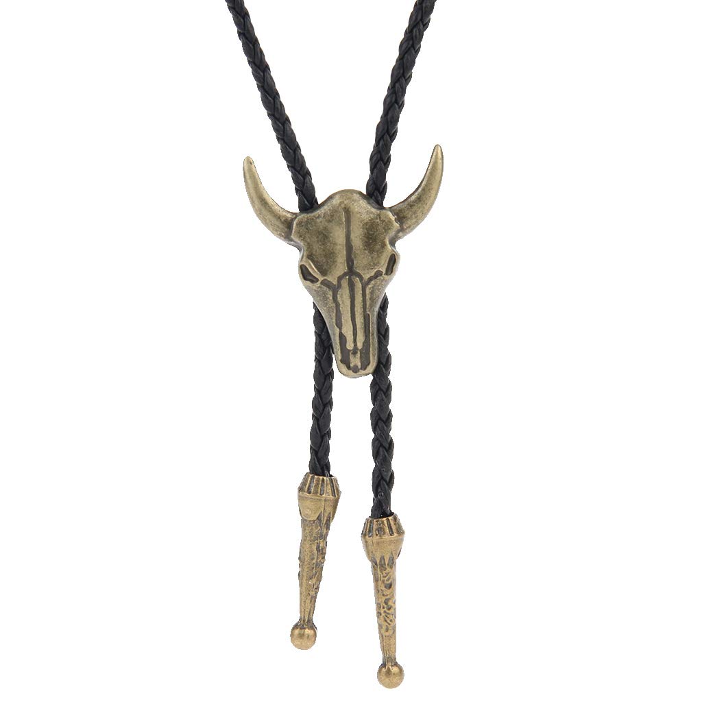 GelConnie Bolo Tie for Men Gold Cowboy Necklace Rodeo American Western Cowboy Vintage Tie Leather Necktie Adjustable Bolo Necklace Western Jewelry for Women