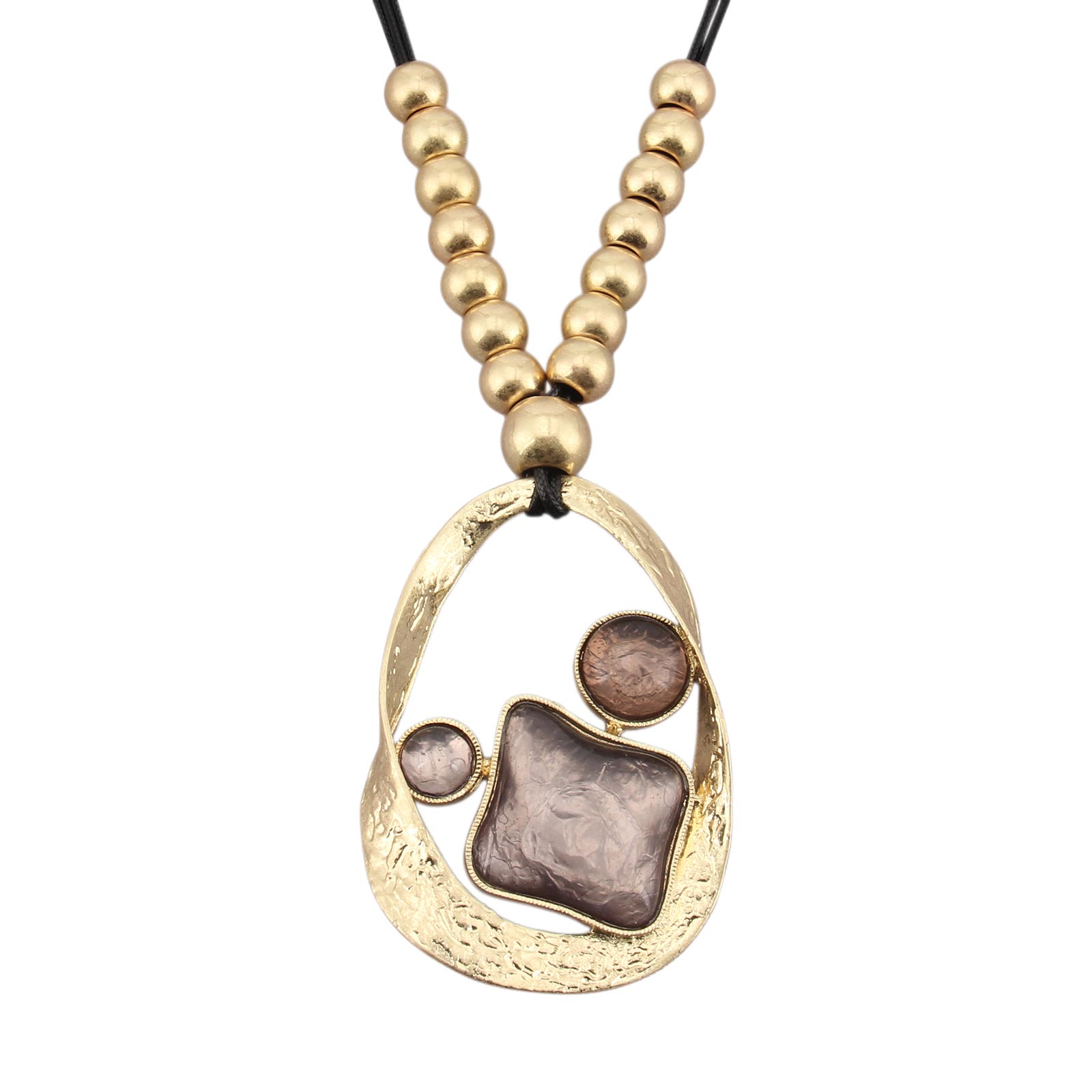 Gelconnie Handmade Long Chain Necklace, Artistic Irregular Metal Pendant Leather Necklace Heavy Sweater Necklaces for Women